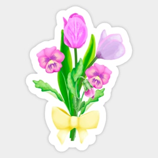 Bunch of flowers with a yellow bow Sticker